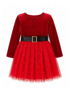 BMG Red Velvet Long Sleeve Sparkle Tulle Santa Clause Christmas Dress Size 6